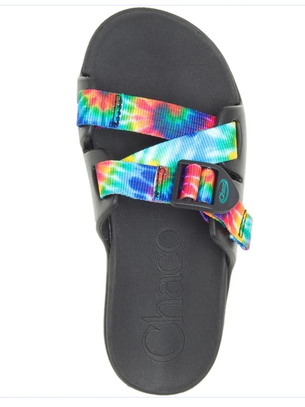 Chaco Kids' Black Slide Sandal with Rainbow Tie-Dye Straps